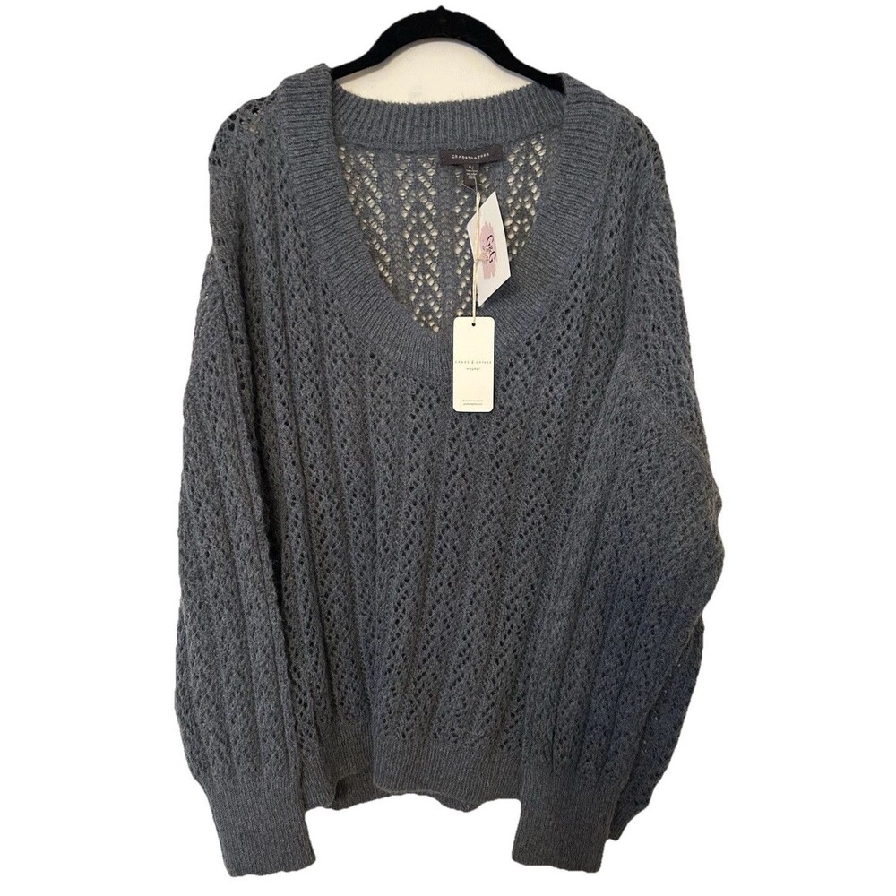 Grade  & Gather Loose Knit Denim Blue oversized Long Sleeve Sweater Size M/L NWT